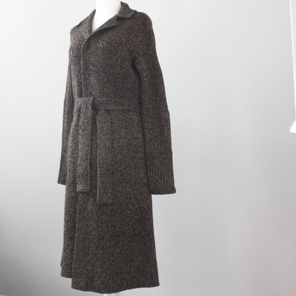 Ralph Lauren Vintage Wool Gold Brown Long Sweater Coat Tie Belt Cardigan Small - Picture 4 of 7